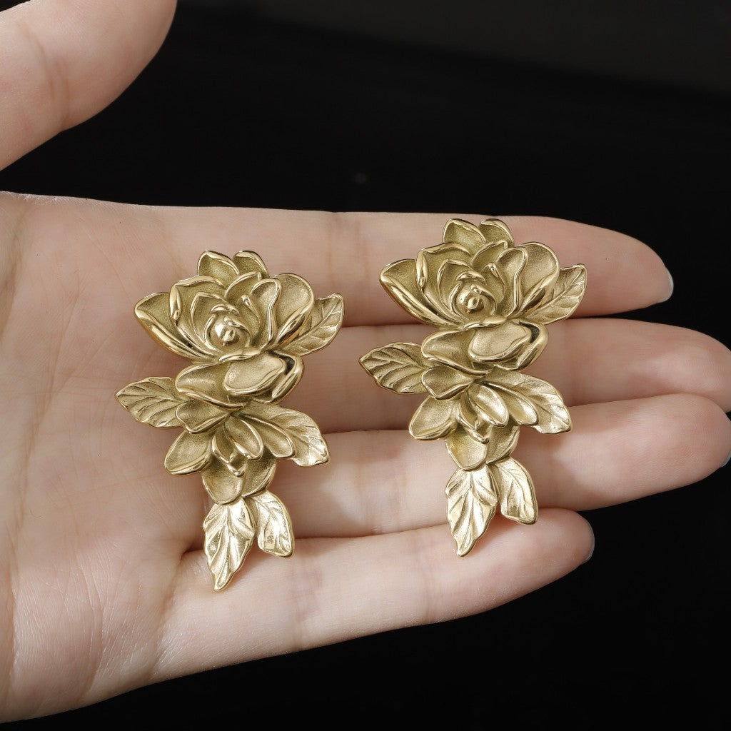 Rose Ear Weights / High-Quality Ear Hanger/ 00 Gauge Ear Weight Silvery/ Ear Stretched Jewelry/Weighted Dangle 10mm/Lobe Weights Steel