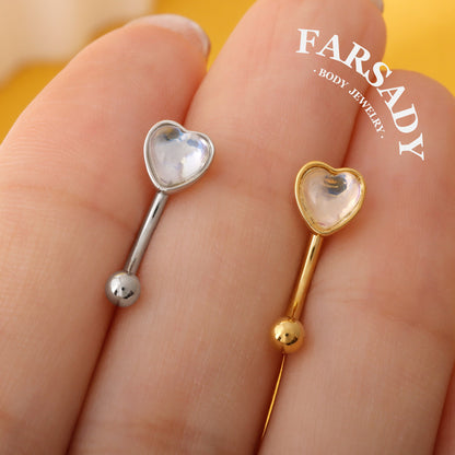 Moonlight Heart - 316L Clear CZ Curved Barbell / Fits 16G Rook Daith Earring Lip Eyebrow Cartilage Piercing