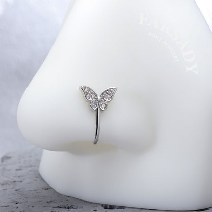 Crystal Winglet Hook - 925 Silver Fake Nose Ring / Fit Non-Pierced Nose Ring