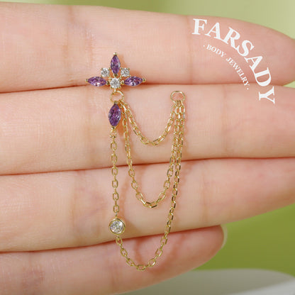 Violet Weave - 925 Silver Threadless Purple CZ Stud / Fits Cartilage Helix Tragus Lobe Earring
