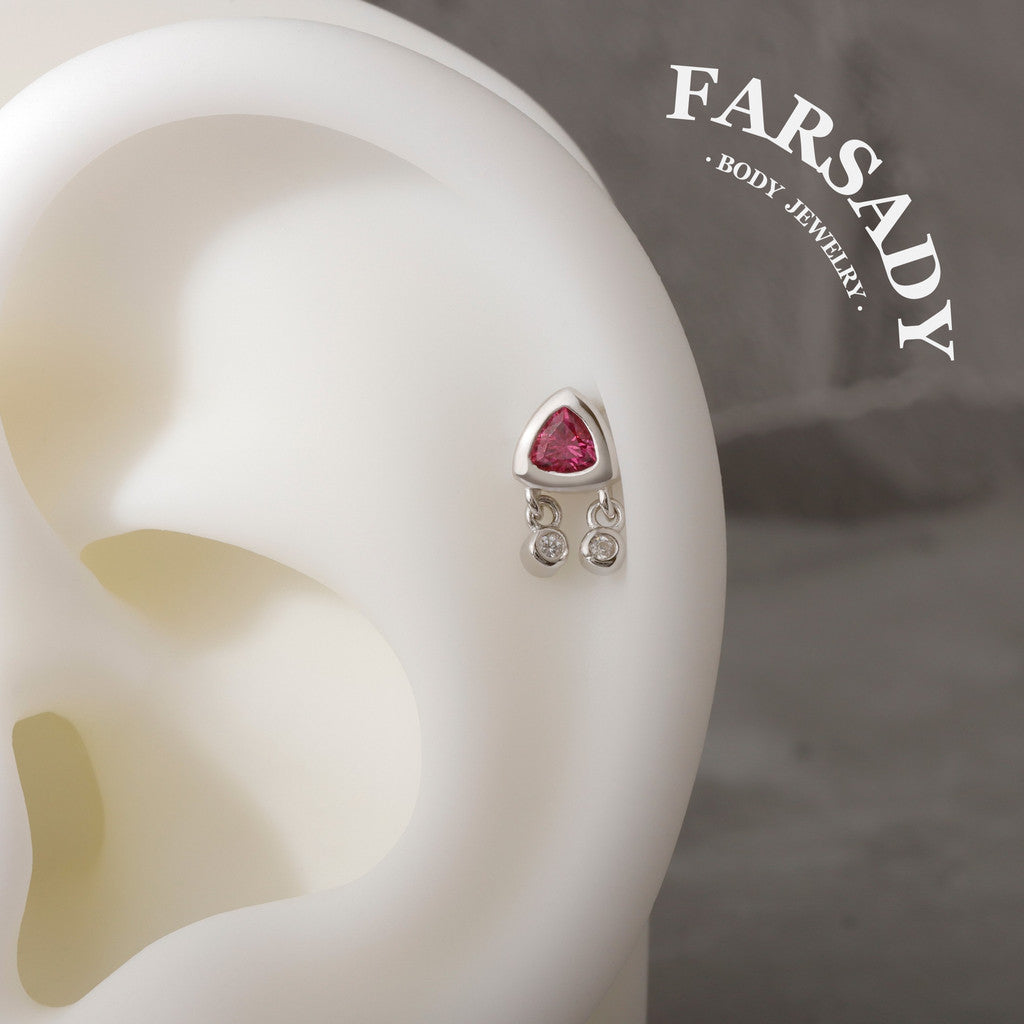 Tide Drop - 925 Silver Internally Threaded Stud / Fits Cartilage Helix Tragus Lobe Piercing