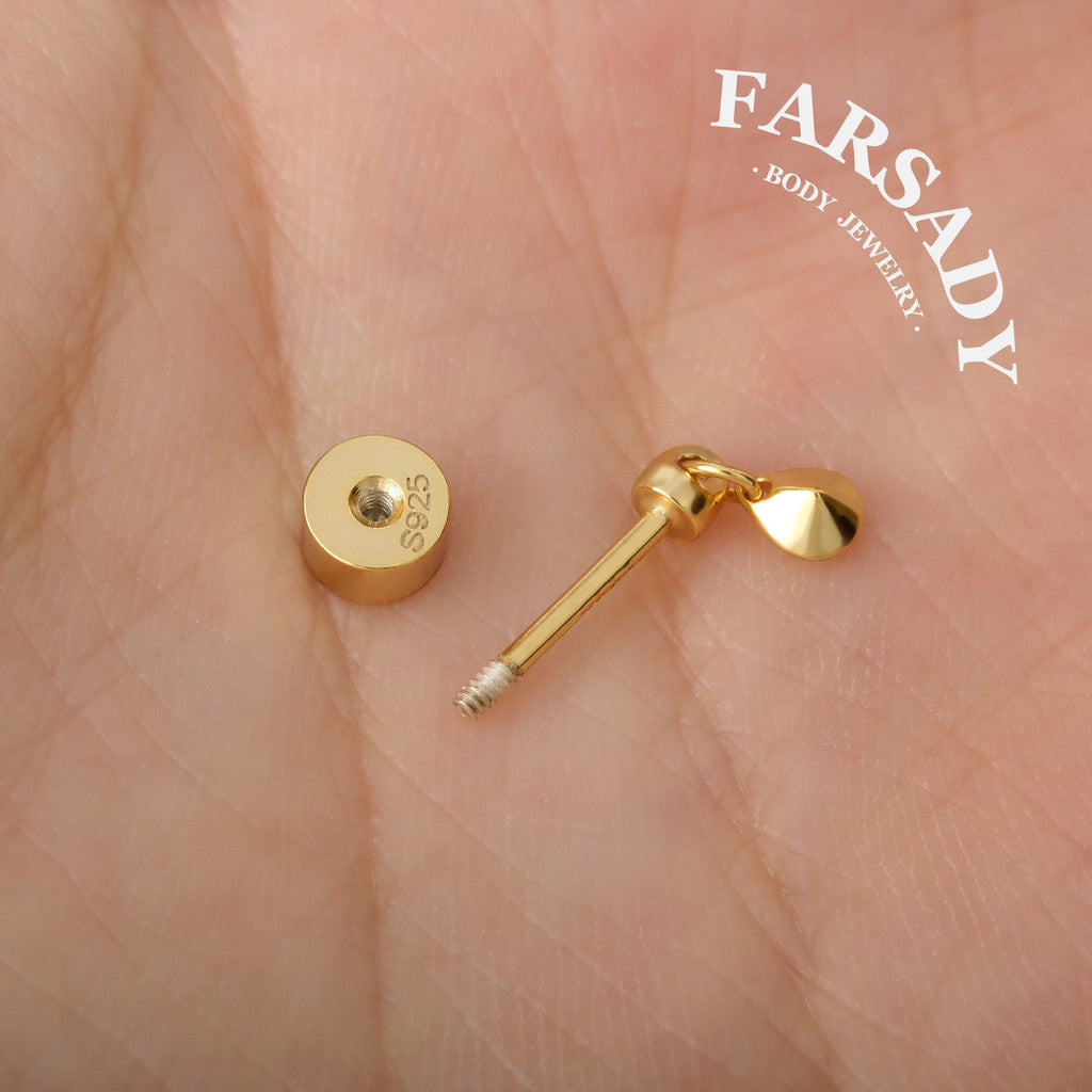Gold Dew - 925 Silver Two Type Stud / Fits Cartilage Helix Tragus Lobe Piercing