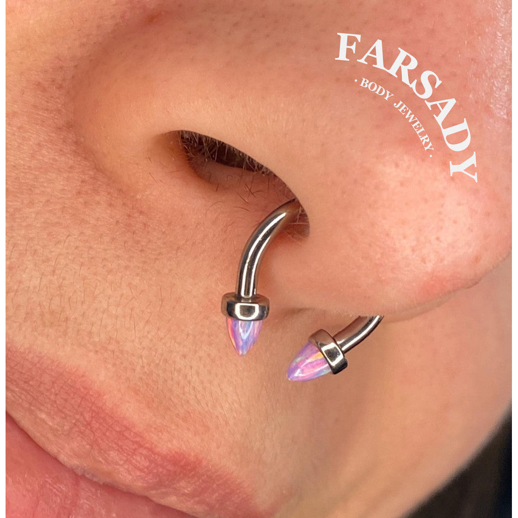 Opal Spike - F136 Titanium Internally Threaded Curved Barbell Ring / Fits 16G Septum Ring Helix Conch Daith Earring