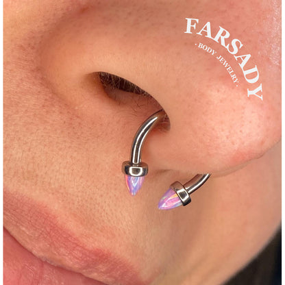 Opal Spike - F136 Titanium Internally Threaded Curved Barbell Ring / Fits 16G Septum Ring Helix Conch Daith Earring