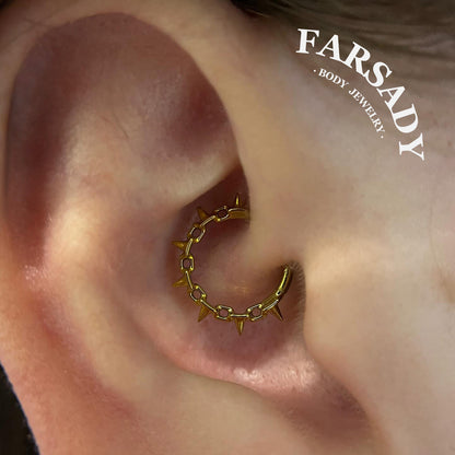 Spike Chain - F136 Titanium Hinged Clicker Hoop / Fits 16G Septum Ring Helix Conch Cartilage Earring