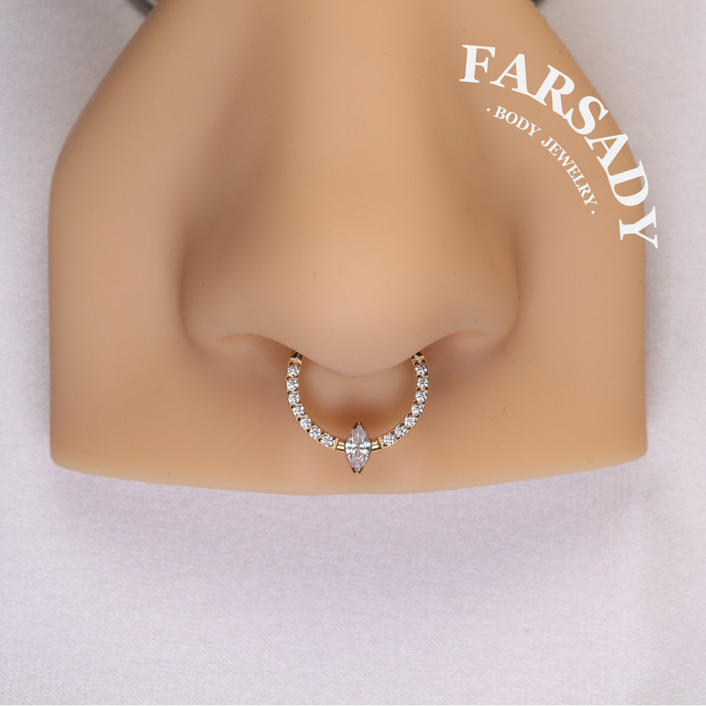 Marquise Arc - ASTM F136 Titanium Hinged Clicker Hoop / Fits 16G Septum Ring Helix Conch Cartilage Earring