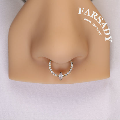 Marquise Arc - ASTM F136 Titanium Hinged Clicker Hoop / Fits 16G Septum Ring Helix Conch Cartilage Earring