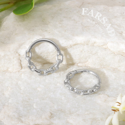 Chain Loop - CZ Hinged Clicker Hoop / Fits 16G Septum Ring Helix Conch Cartilage Earring