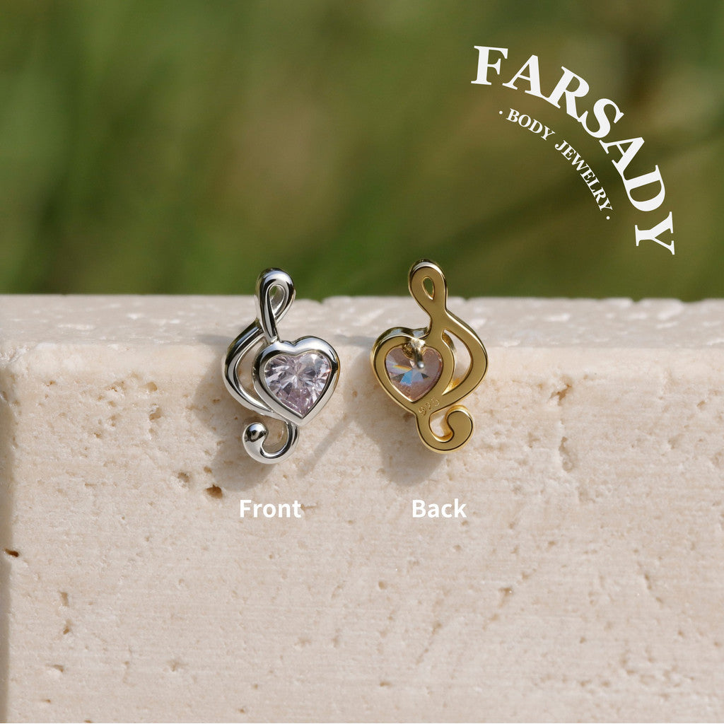 Loving Clef - 925 Silver Threadless Stud / Fits Cartilage Helix Tragus Lobe Nostril Piercing