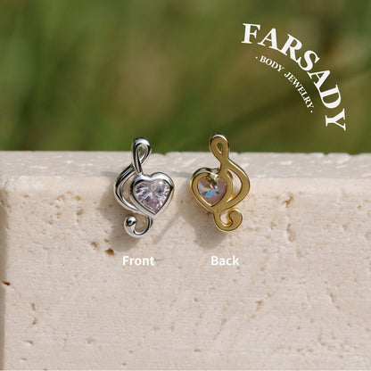 Loving Clef - 925 Silver Threadless Stud / Fits Cartilage Helix Tragus Lobe Nostril Piercing