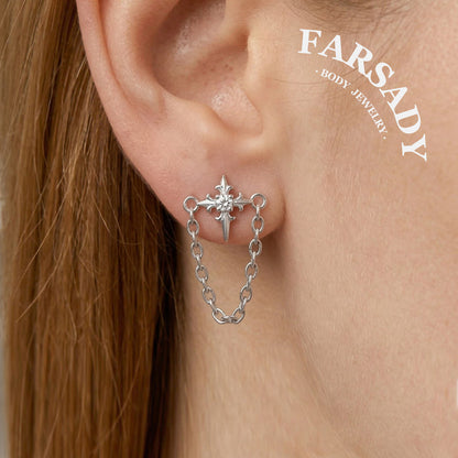 Chain Spire - 925 Silver Threadless Stud / Fits Cartilage Helix Tragus Lobe Nostril Piercing