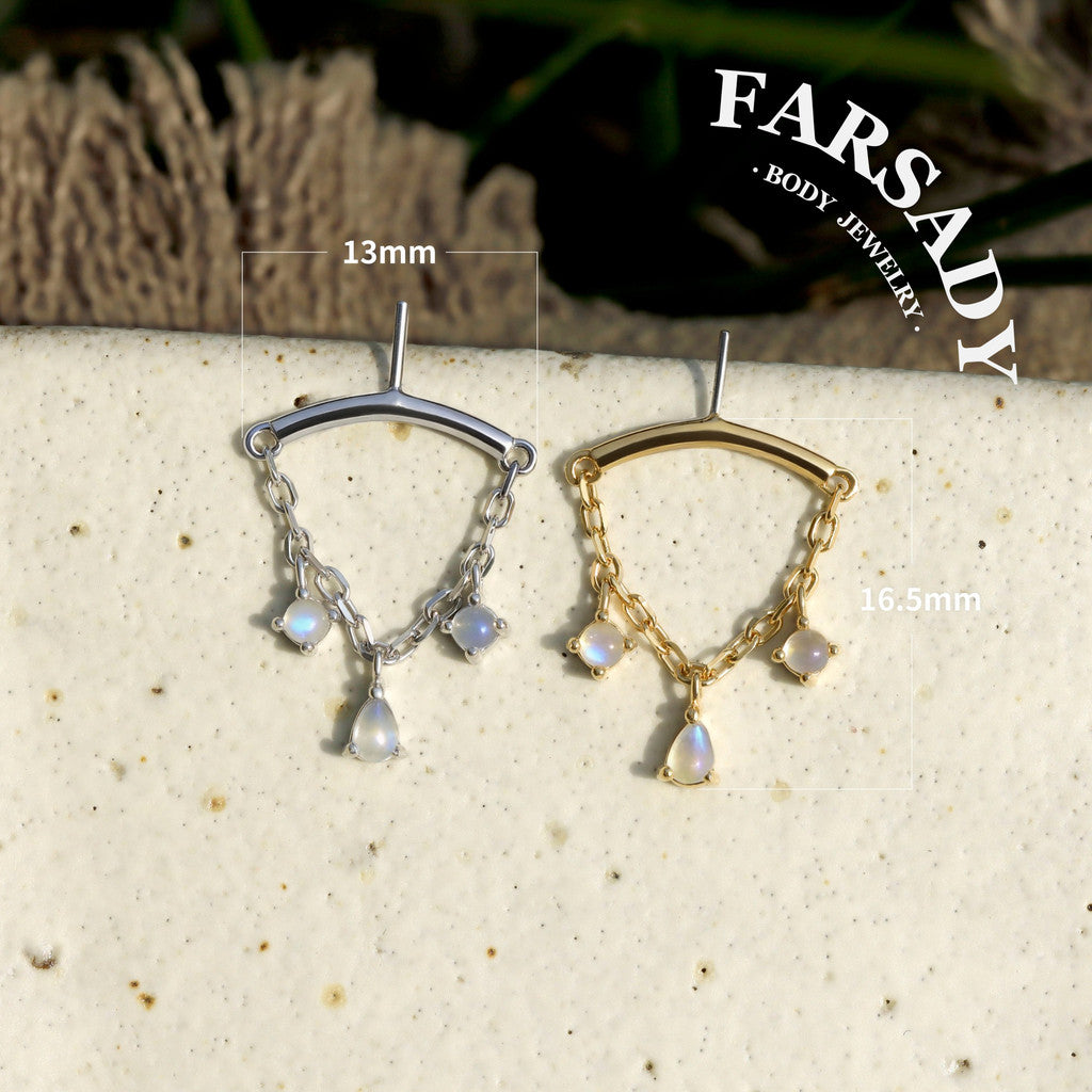 Teardrop Moonstone - 925 Silver Threadless Stud / Fits Vertical Helix Hidden Rook Earring