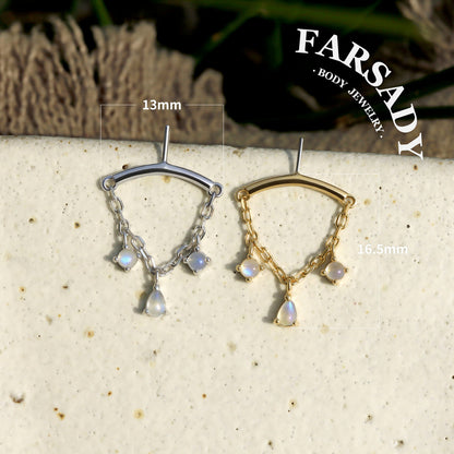 Teardrop Moonstone - 925 Silver Threadless Stud / Fits Vertical Helix Hidden Rook Earring