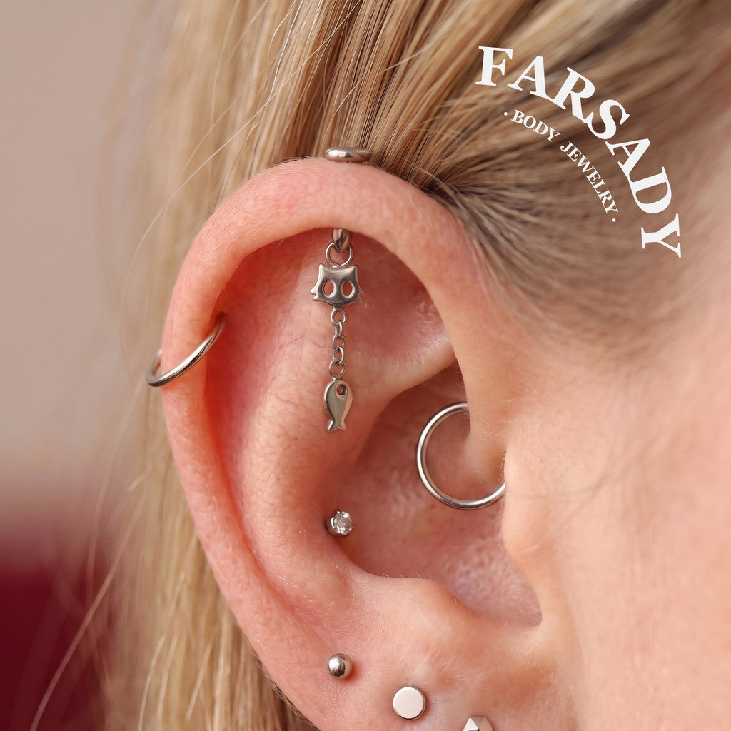 Cat Whim - F136 Titanium Internally Threaded Stud / Fits Vertical Helix Hidden Rook Earring
