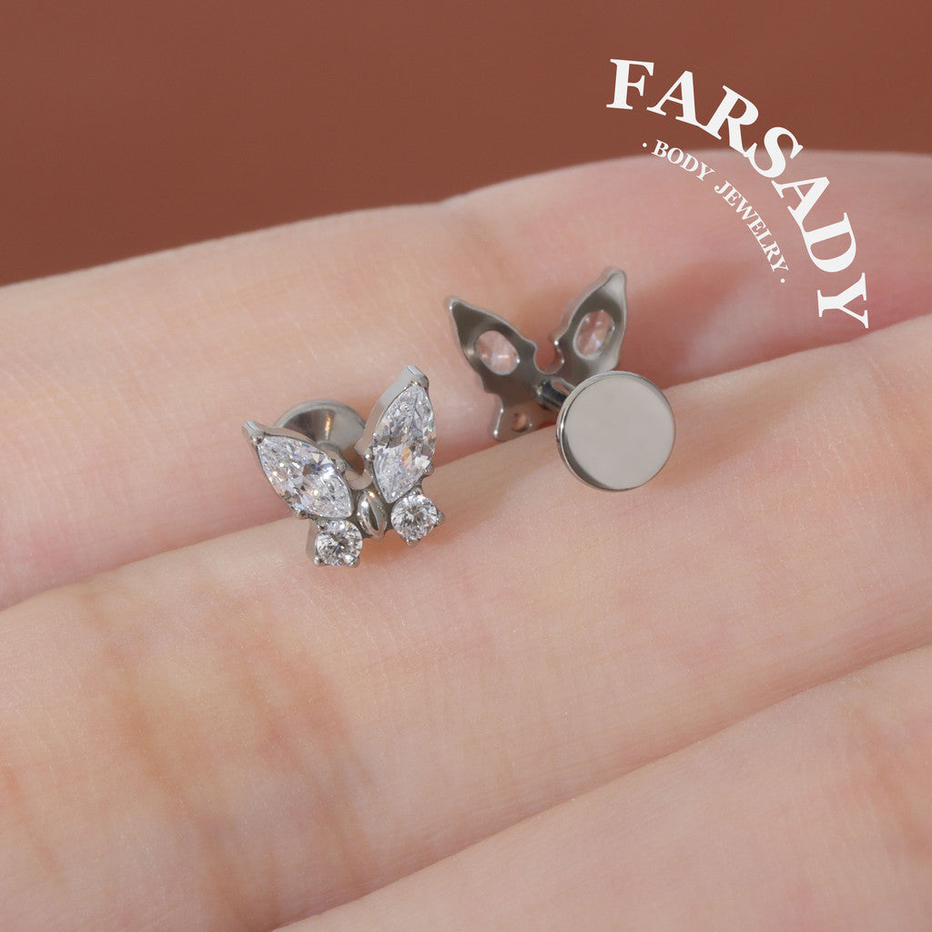Winglet Spark - F136 Titanium Internally Threaded Stud / Fits Cartilage Helix Tragus Lobe Nostril Piercing