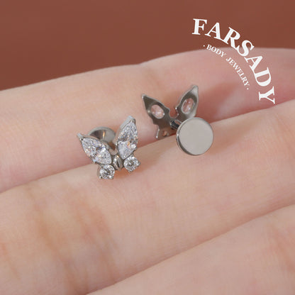 Winglet Spark - F136 Titanium Internally Threaded Stud / Fits Cartilage Helix Tragus Lobe Nostril Piercing
