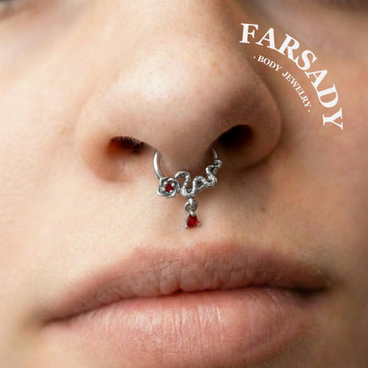 Snake Rose Septum Ring 16g, 316L Septum Jewelry, Gold Daith Jewelry,Dangle Septum Clicker   Helix/Tragus/Rook Cartilage Hoop, Halloween Gift