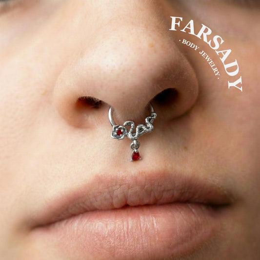 Snake Rose Septum Ring 16g, 316L Septum Jewelry, Gold Daith Jewelry,Dangle Septum Clicker   Helix/Tragus/Rook Cartilage Hoop, Halloween Gift