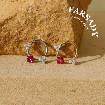 Titanium Septum Ring| 16G Hinged Septum Clicker| Pink Crystal Helix Earring| Silver Daith Piercing Jewelry| Shiny Septum Ring Daily