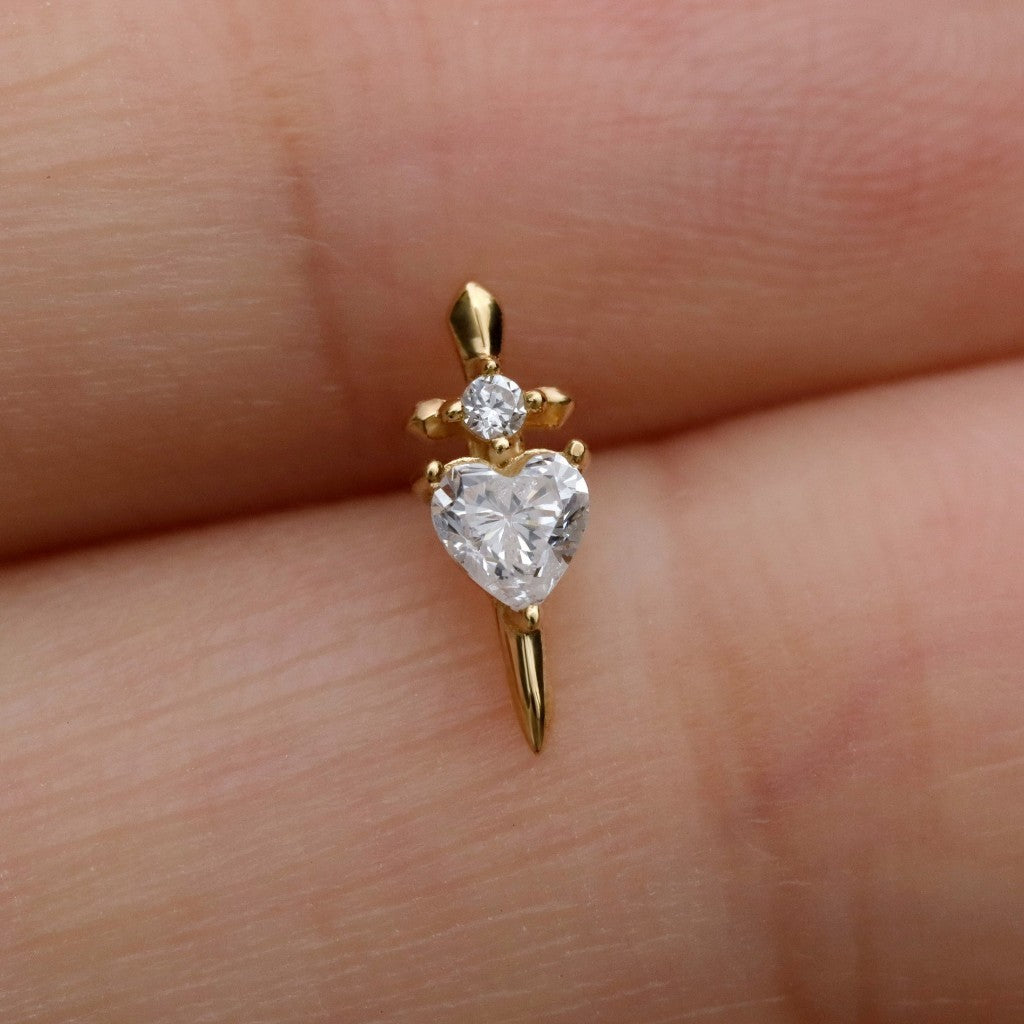 Valor Heart - Sterling Silver Push In Stud / Fits Cartilage Helix Tragus Lobe Earring  Nose Stud / Threadless Flat Back Piercing, Daily Wear Elegant Jewelry, Perfect for Gift