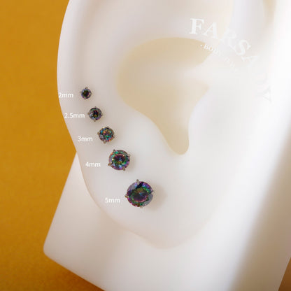 Titanium Push Pin Top with 5A Cubic Zirconia in 2/2.5/3/4/5mm| Fits 16G/18G/20G Threadless Base| helix tragus conch nose lip flat back stud