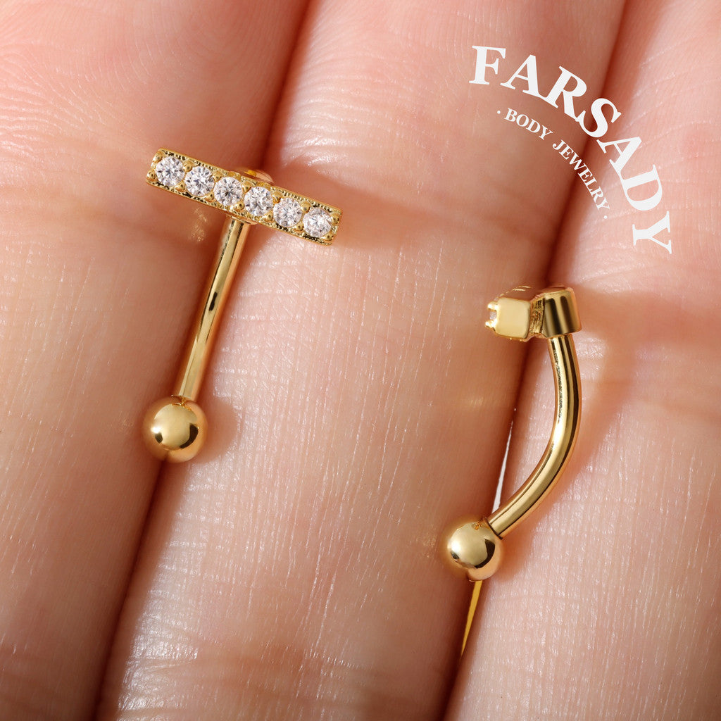 Linear Star Trail - 316L Clear CZ Curved Barbell / Fits 16G Rook Daith Earring Lip Eyebrow Cartilage Piercing