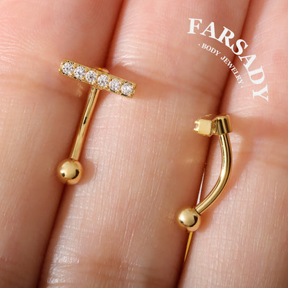 Linear Star Trail - 316L Clear CZ Curved Barbell / Fits 16G Rook Daith Earring Lip Eyebrow Cartilage Piercing