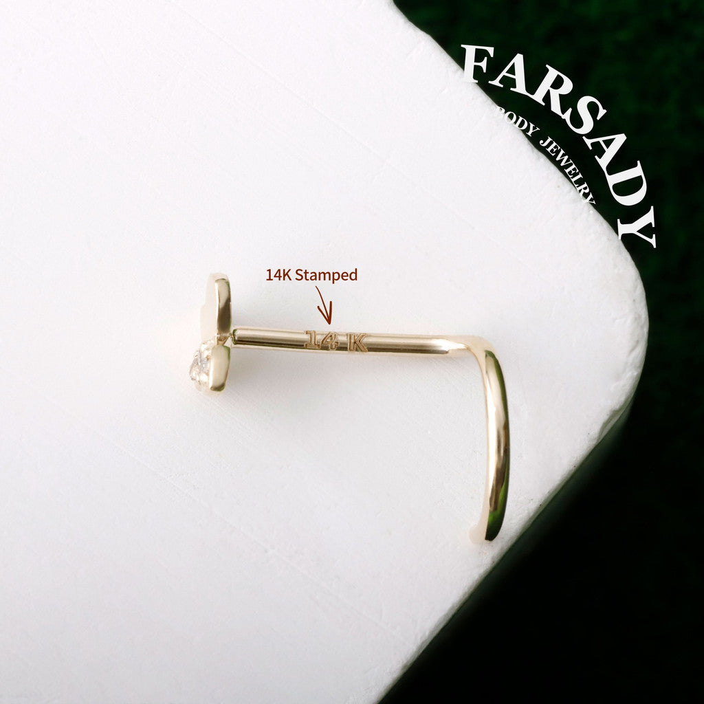 Flora Butterfly - Solid 14K Gold Screw End Stud / Fit 20G Nostril Piercing