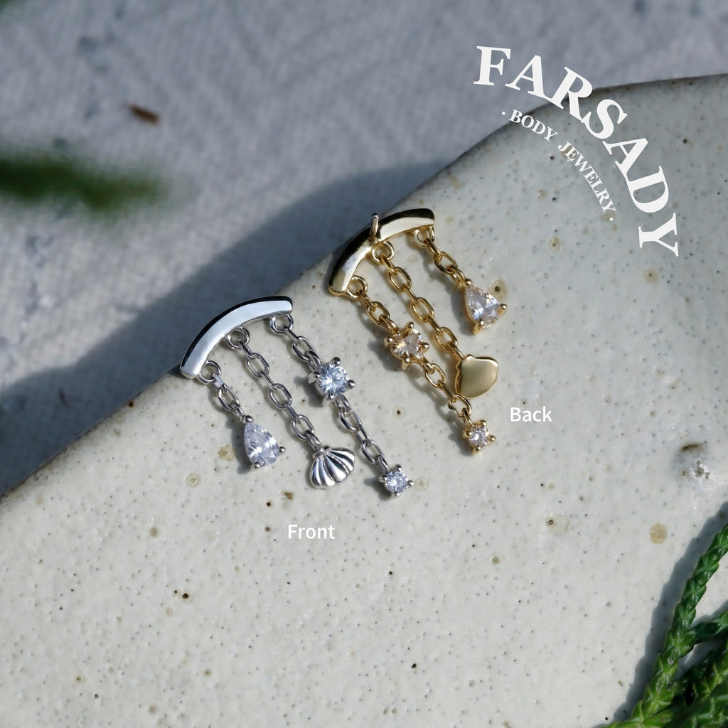 Shell Veil - 925 Silver Threadless Directional Stud / Fits Cartilage Helix Tragus Lobe Earring