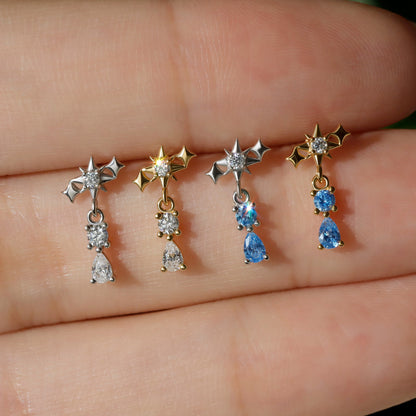 Aqua Starfall - 925 Silver Threadless Stud / Fits Cartilage Helix Tragus Lobe Earring