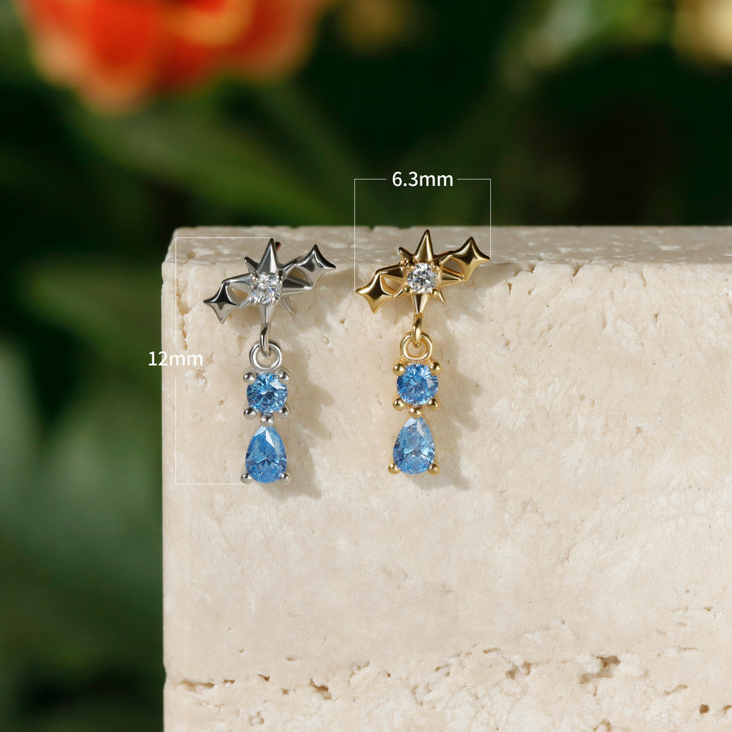 Aqua Starfall - 925 Silver Threadless Stud / Fits Cartilage Helix Tragus Lobe Earring