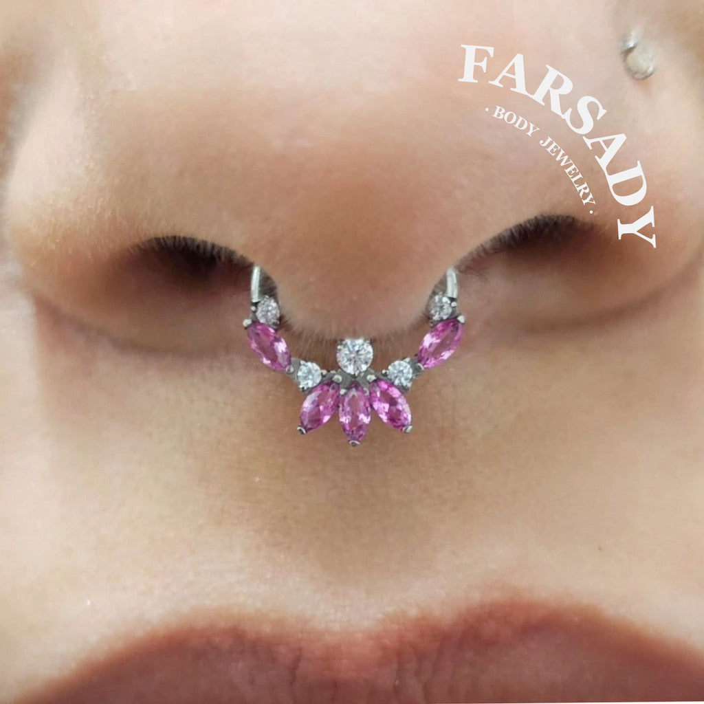 Blossom Petal - F136 Titanium Hinged Clicker Hoop / Fits 16G Septum Ring Helix Conch Cartilage Earring