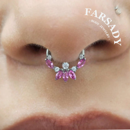 Blossom Petal - F136 Titanium Hinged Clicker Hoop / Fits 16G Septum Ring Helix Conch Cartilage Earring