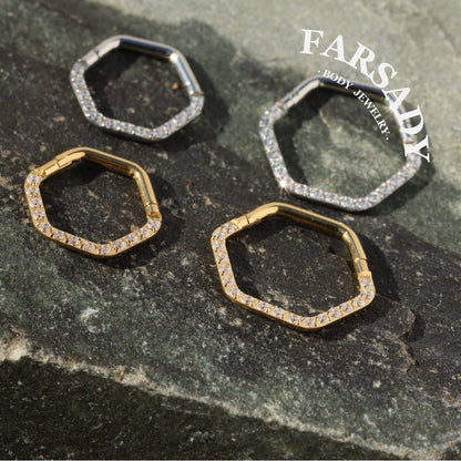 Honey Frame - CZ Hinged Clicker Hoop / Fits 16G Septum Ring Helix Conch Cartilage Earring