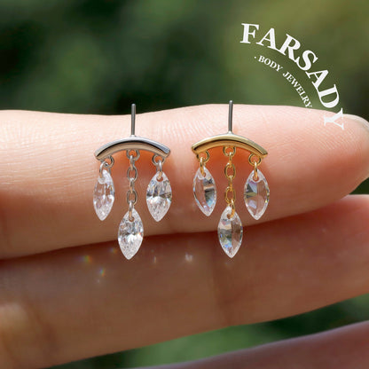 Marquis Veil - 925 Silver Threadless Stud / Fits Vertical Helix Hidden Rook Earring