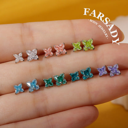 Rainbow Clover - F136 Titanium Colorful CZ Replacement Tops / Fits Internal Thread Ear Studs