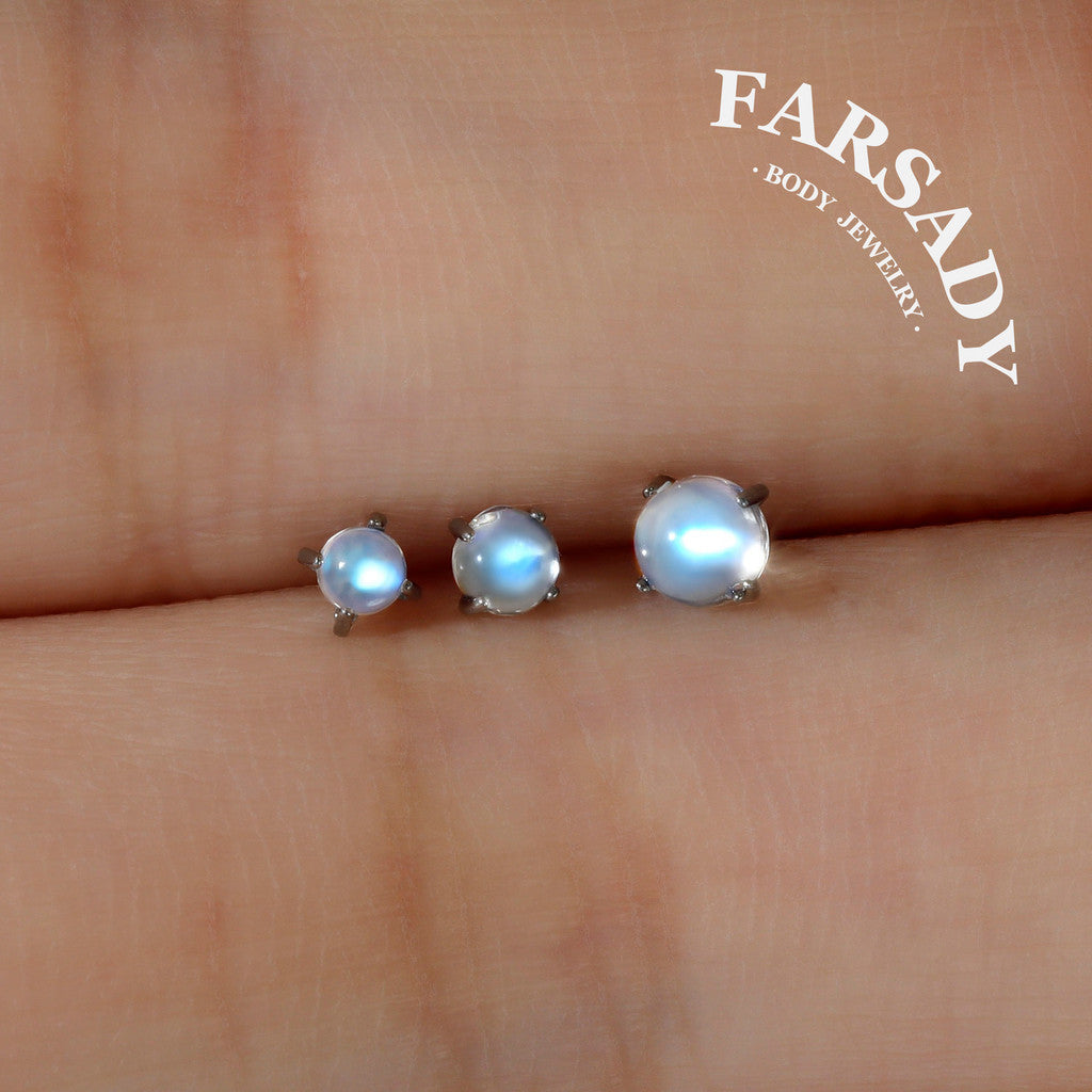 Lunar Nacre - F136 Titanium Natural Moonstone Replacement Tops / Fits Threadless Ear Studs