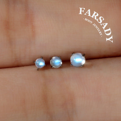 Lunar Nacre - F136 Titanium Natural Moonstone Replacement Tops / Fits Threadless Ear Studs