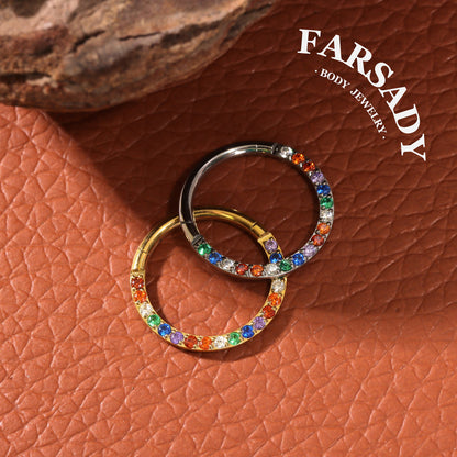 Rainbow Band - ASTM F136 Titanium Hinged Clicker Hoop / Fits 16G Septum Ring Helix Conch Cartilage Earring