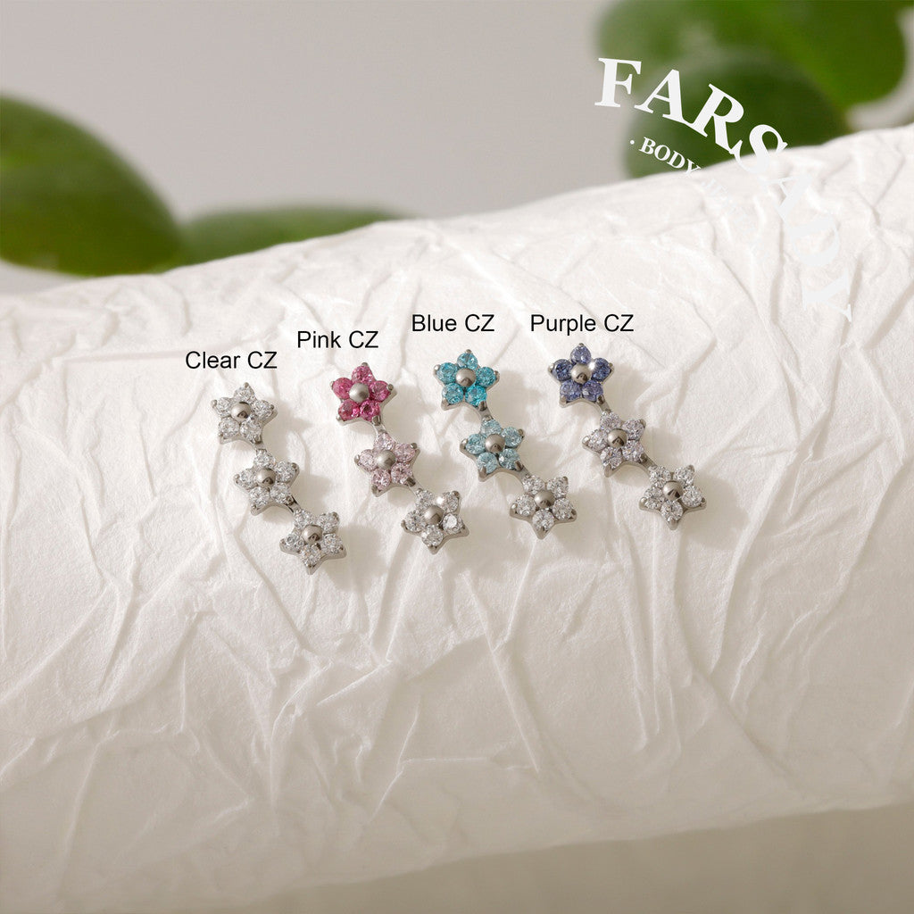 Triple Bloom - F136 Titanium Internally Threaded Stud / Fits Cartilage Helix Tragus Lobe Nostril Piercing
