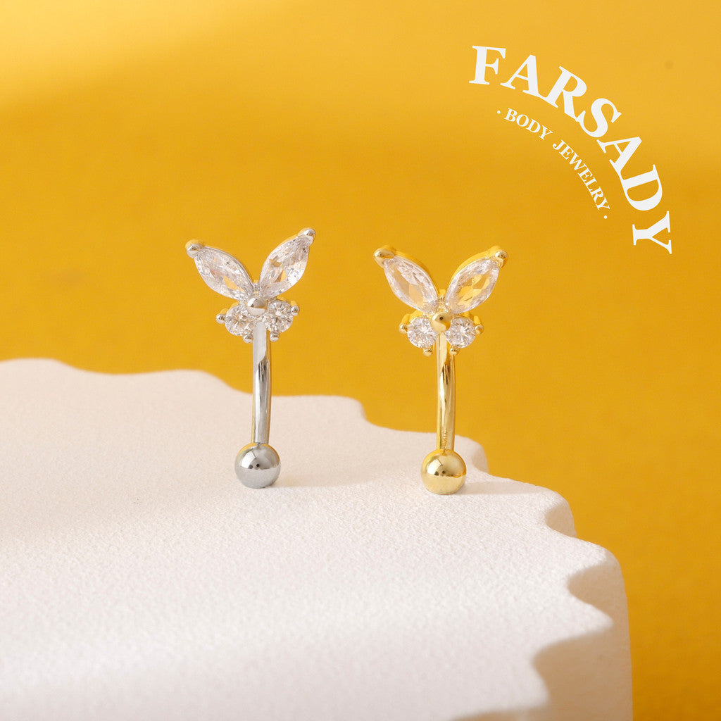 Crystal Flutter - 316L Clear CZ Curved Barbell / Fits 16G Rook Daith Earring Lip Eyebrow Cartilage Piercing