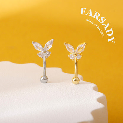 Crystal Flutter - 316L Clear CZ Curved Barbell / Fits 16G Rook Daith Earring Lip Eyebrow Cartilage Piercing