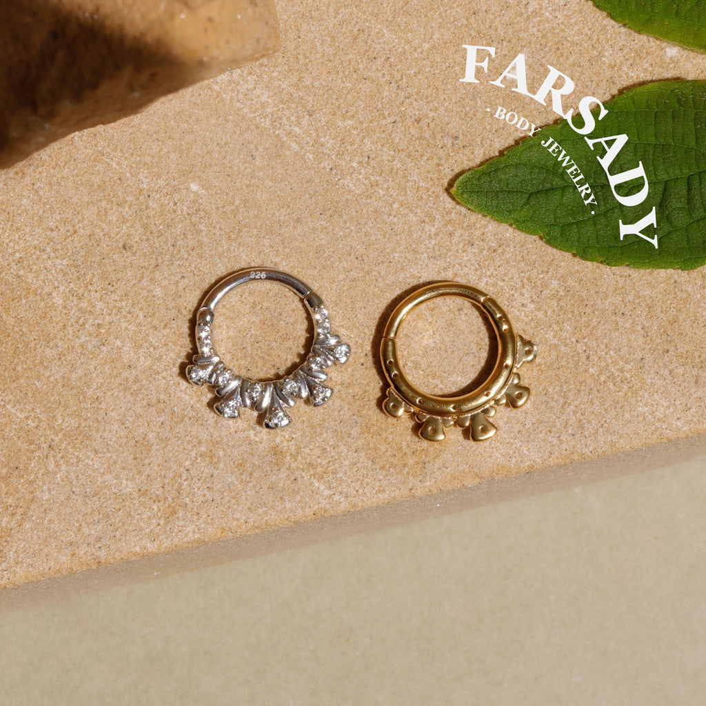 Peacock Tail Daith Hoop Earring: Sterling Silver Plated 18k solid gold, Hinged Septum Hoop Piercing Jewelry, Helix Tragus Cartilage Hoop