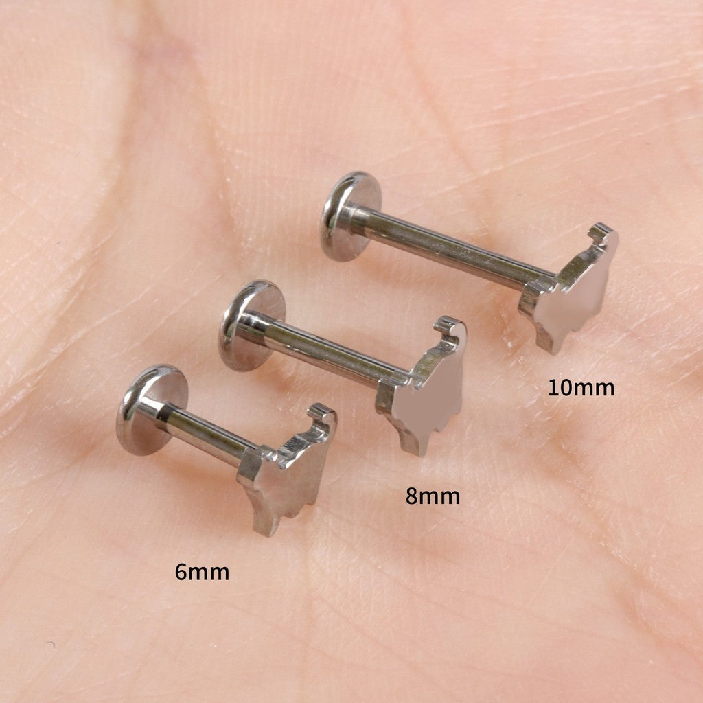 16G 18G Titanium Cute Cat Stud Earring, 1.2*6/8/10mm, Internally Threaded Stud, Flat Back Earring, Cartilage Stud, Tragus Stud, Gift Packaged