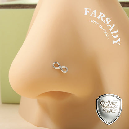 Gilded Infinity Knot - 925 Silver L-Shape Stud / Fit 20G Nose Ring