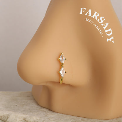Mixed Shape CZ - 925 Silver Fake Nose Ring / Fit Non-Pierced Nose Ring