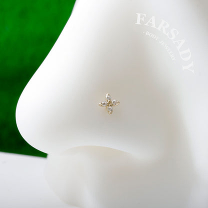 Daisy Duo - Solid 14K Gold Screw End Stud / Fit 20G Nostril Piercing