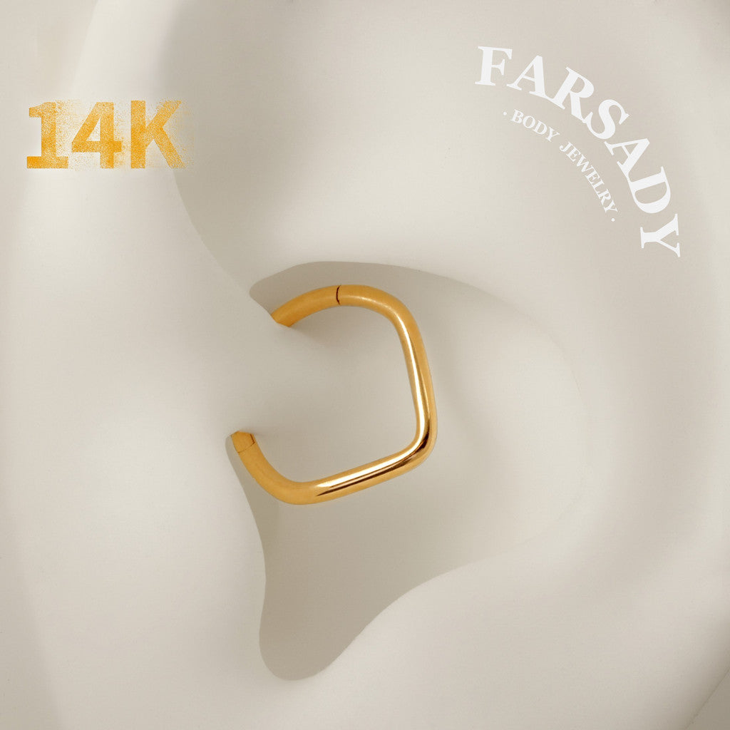 Golden Heartline - Solid 14K Gold Hinged Clicker Hoop / Fits 16G Septum Ring Helix Conch Cartilage Earring