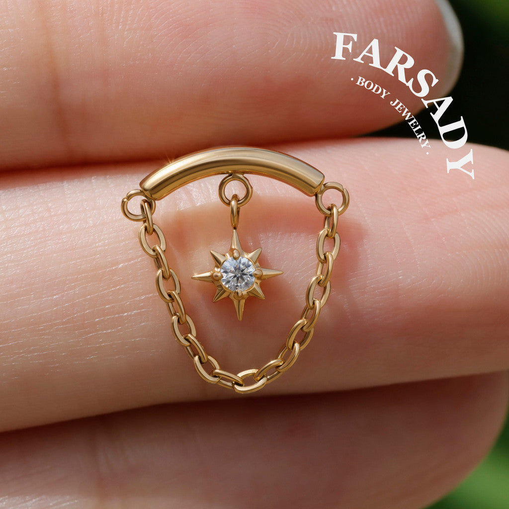Arc Frame North Star - F136 Titanium Threadless Stud / Fits Helix Tragus Lobe Earring