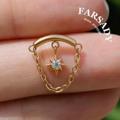 Arc Frame North Star - F136 Titanium Threadless Stud / Fits Helix Tragus Lobe Earring